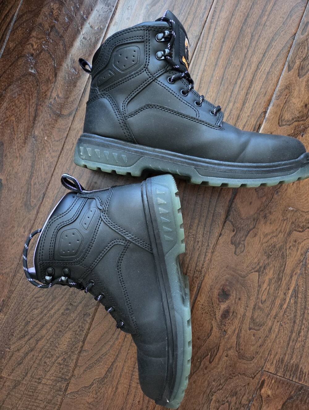 Brahma Steel Toe Black Work Boots with Purple Lining